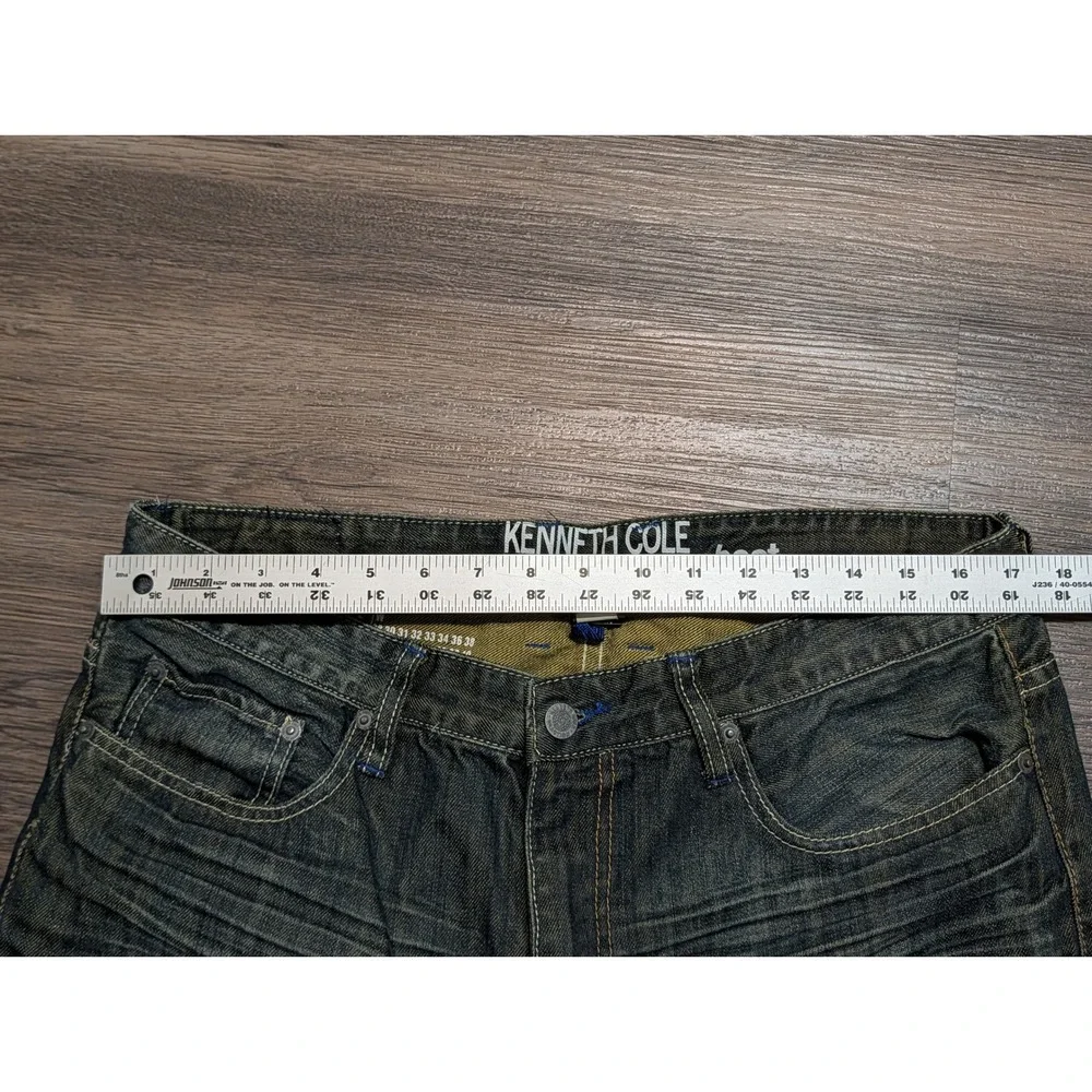 Kenneth Cole Reaction Mens 34x30 Bootcut Jeans Dark Wash Whiskered Y2K Grunge